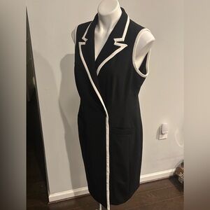 Calvin Klein Black Midi Dress with White Trim